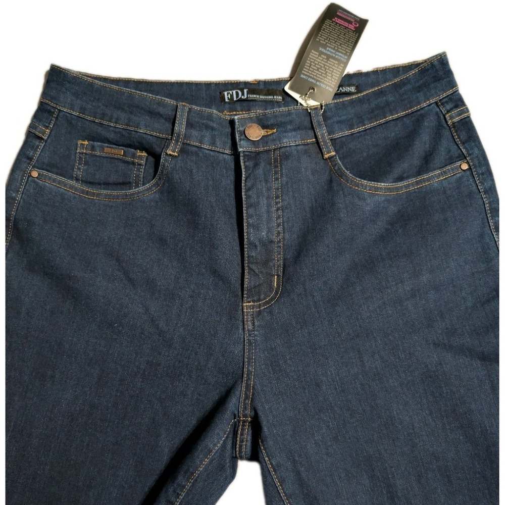 FDJ French Dressing Jeans Suzanne Straight Leg Womens 12 Dark Rinse Embroidered - Picture 9 of 11